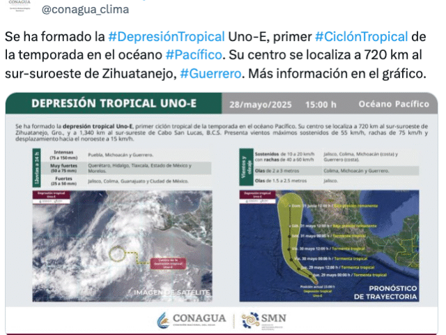 Se forma primer ciclón tropical de la temporada en el Océano Pacífico
