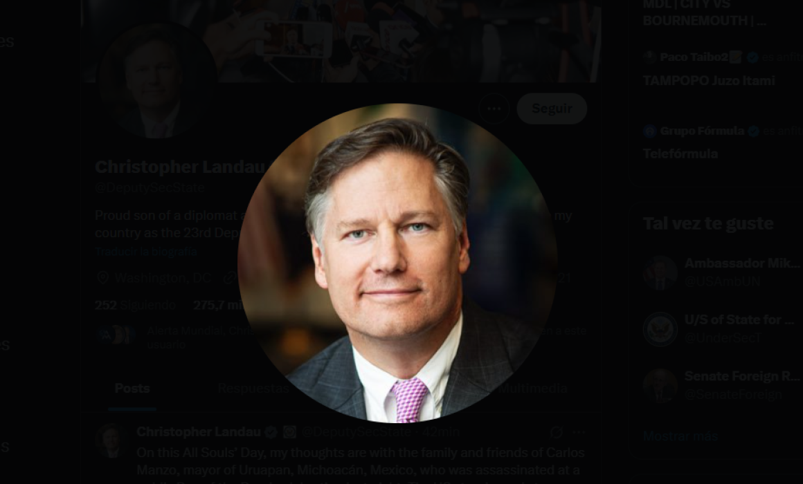 Lamenta subsecretario de EU muerte de Carlos Manzo