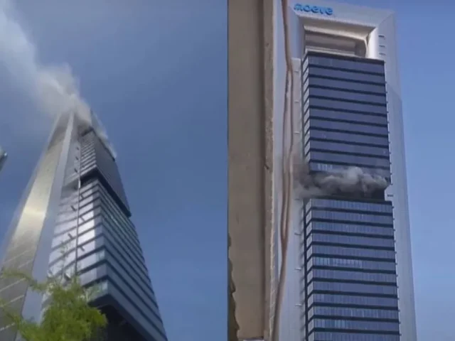 Reportan explosión e incendio en la Torre Moeve de Madrid